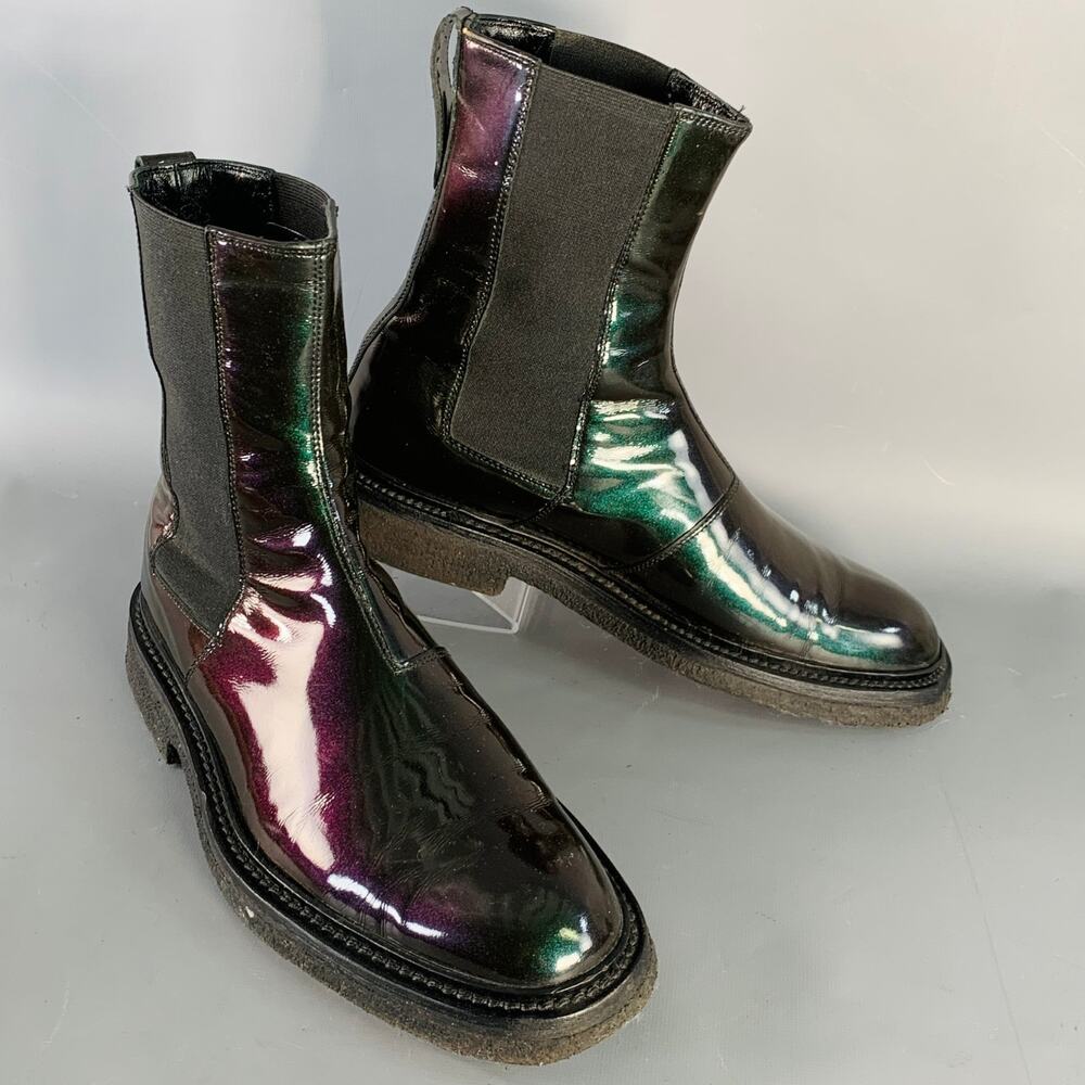 DIOR HOMME Size 8 Black Iridescent Leather Crepe Sole Chelsea Boots